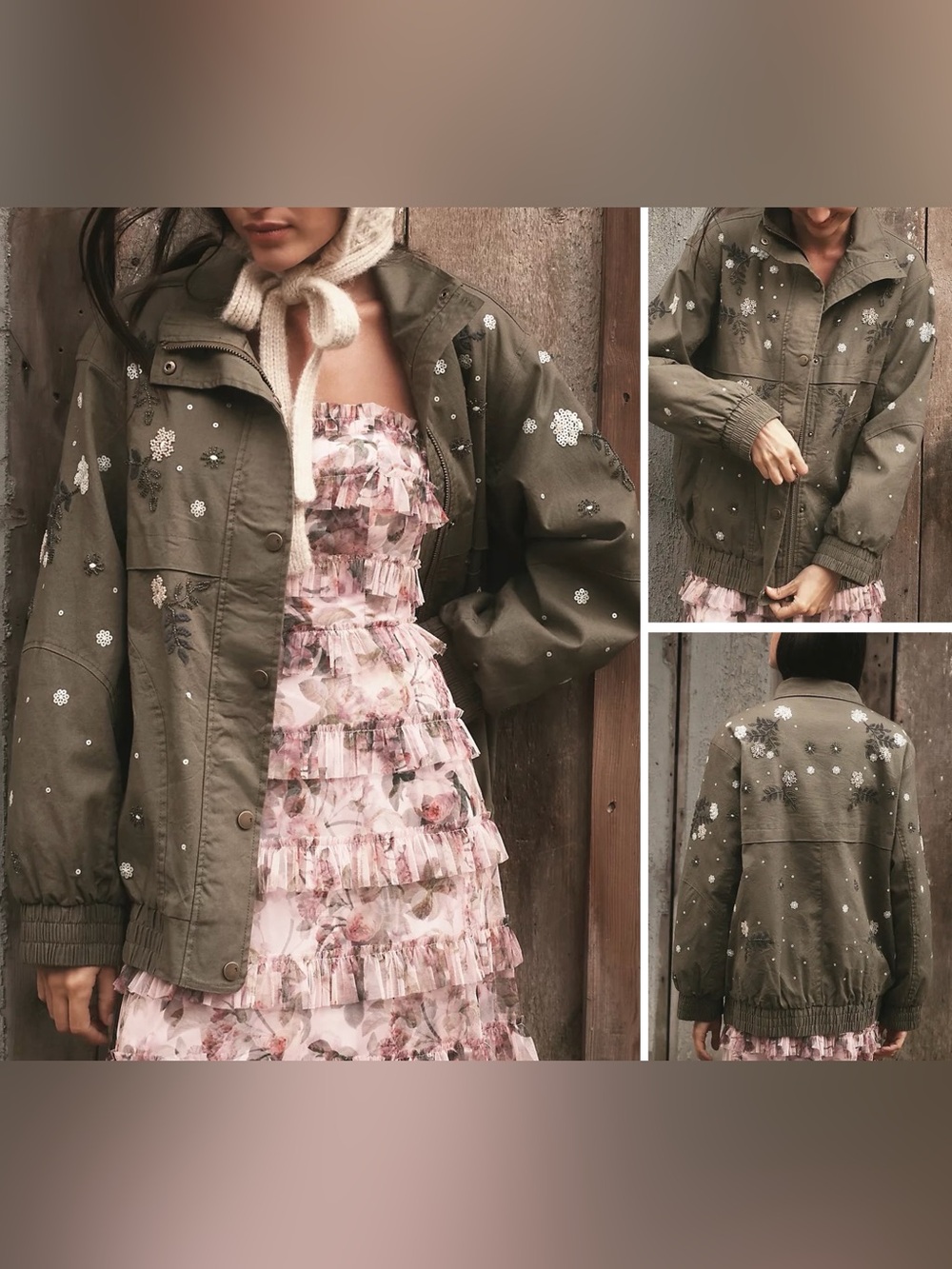 NWOT Anthropologie Pilcro Oversized Sequin Bomber Jacket - green - Small